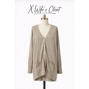 J. Jill Womens V-Neck Button Front Cardigan Sweater Taupe Tan Size XL Pockets